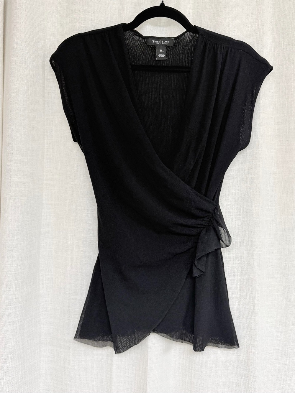 White House Black Market Black Wrap Blouse with Side Knot